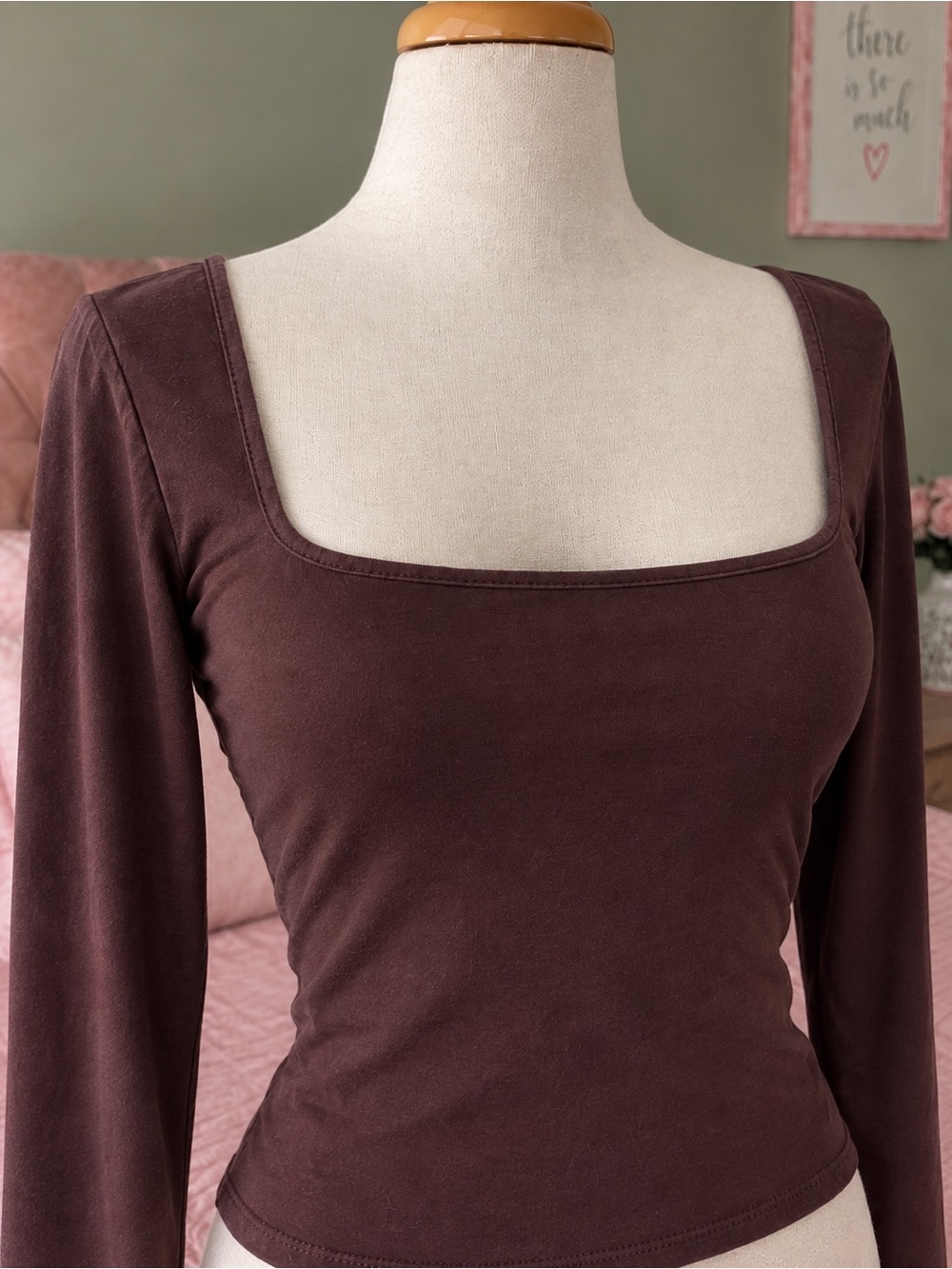 SHEIN Brown Square Neck Long Sleeve Top